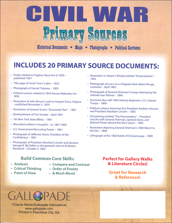 Civil War Primary Sources Gallopade International 9780635108401 7365