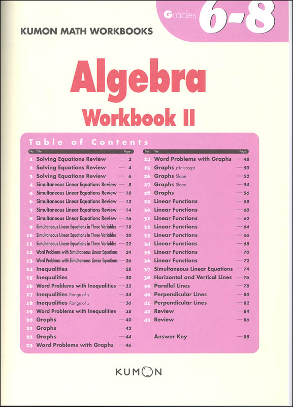 Algebra (Kumon Middle School Math) | Kumon Publishers | 9781941082584