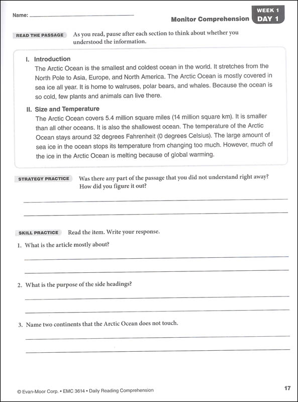 Daily Reading Comprehension Grade 4 Evan Moor 9781629384771