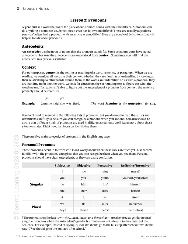 Analytical Grammar Level 3: Parts of Speech Instructor Handbook ...