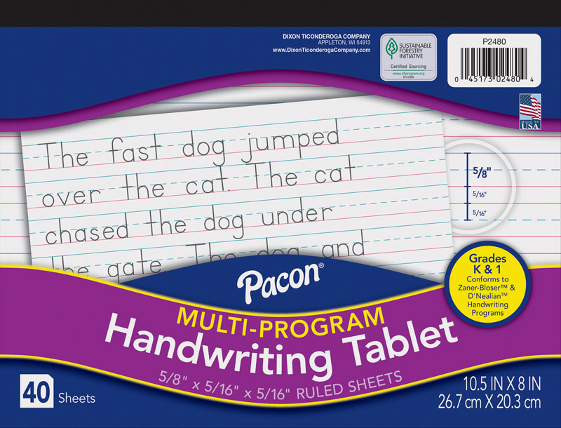 Multi-Program Handwriting Tablet - Conforms to Zaner-Bloser Grade 1, D' Nealian Grade K(40 Sheets)