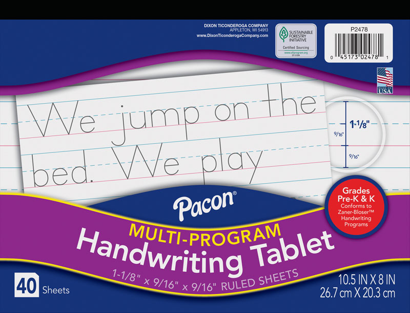 Multi-Program Handwriting Tablet - Conforms to Zaner-Bloser Grade K (40 Sheets)