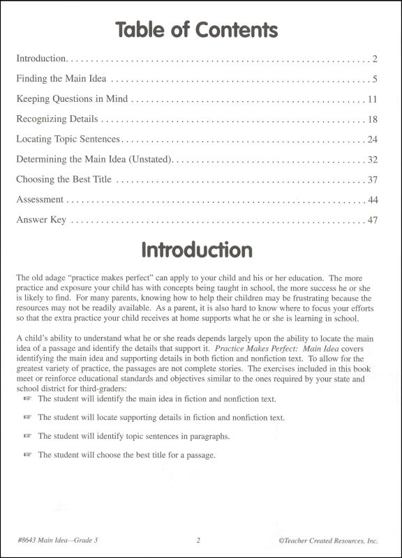 Main Idea Lesson Plan 3rd Grade