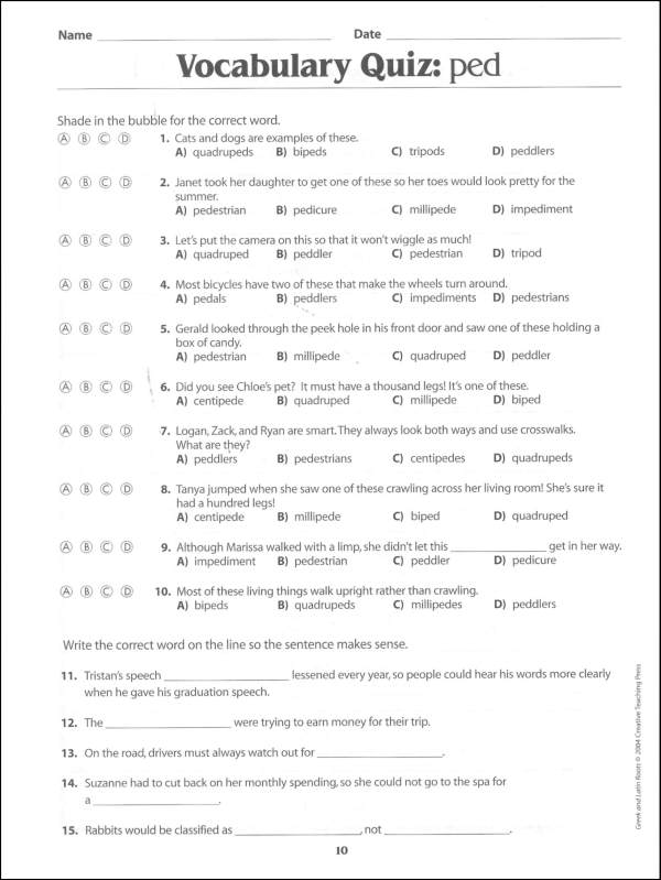 Greek And Latin Roots Worksheet