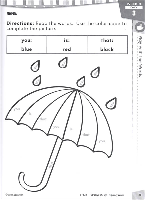 180 Days of High-Frequency Words for Kindergarten | Shell Education