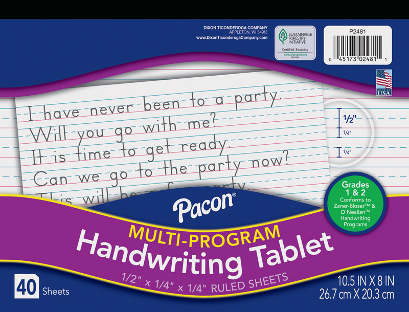 Multi-Program Handwriting Tablet D'Nealian (1) / Zaner-Bloser (2)  - 1/2" Ruled