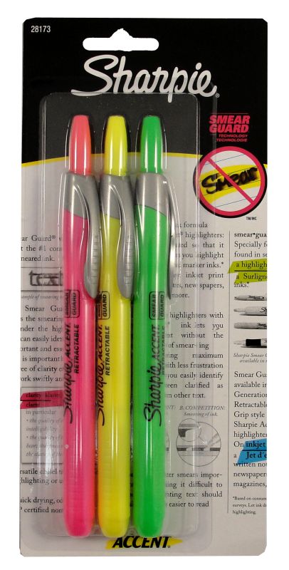 Assorted Colors 3-Pack Retractable Highlighter 
