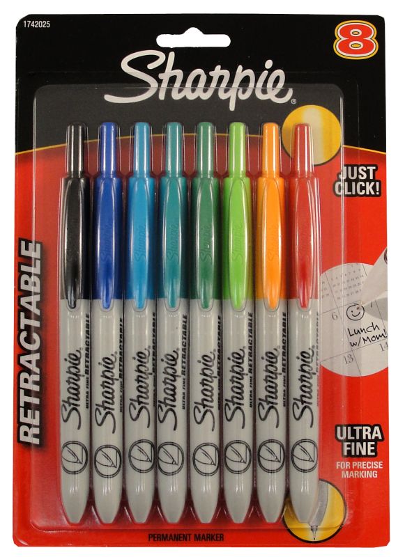 8-Count Assorted Sharpie Retractable Permanent Markers Ultra Fine Point 