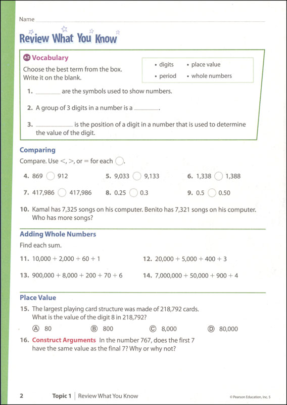 EnVision Math 2.0 5th Grade Homeschool Bundle Pearson Education
