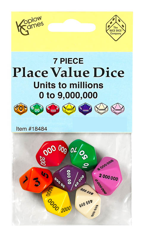 place value dice units to millions set of 7 koplow