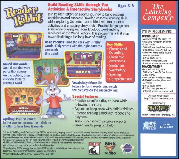 Reader rabbit learn to read phonics pre kin cd roms the learning