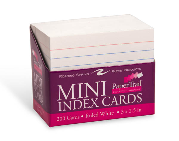 Index Cards - Mini White (3" x 2.5") Ruled in Cardboard Tray