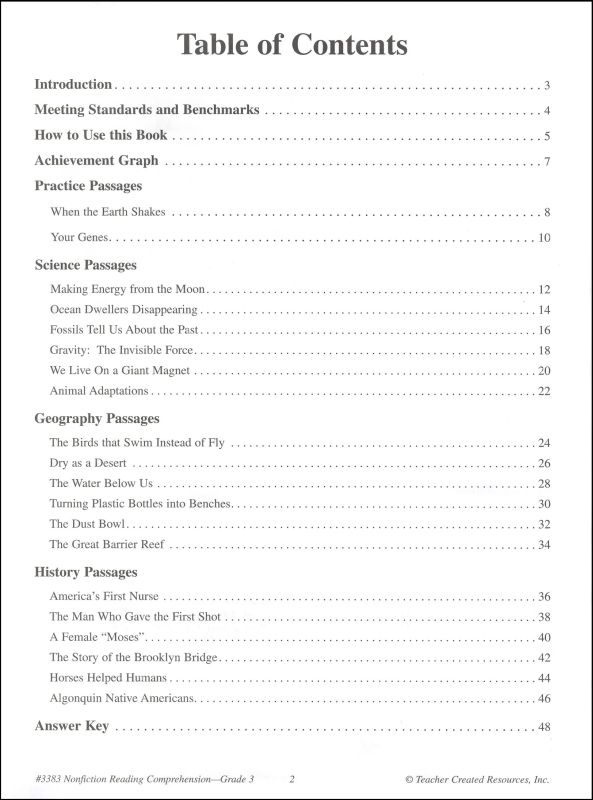 Nonfiction Reading Comprehension Grade 3 | Teacher Created Resources