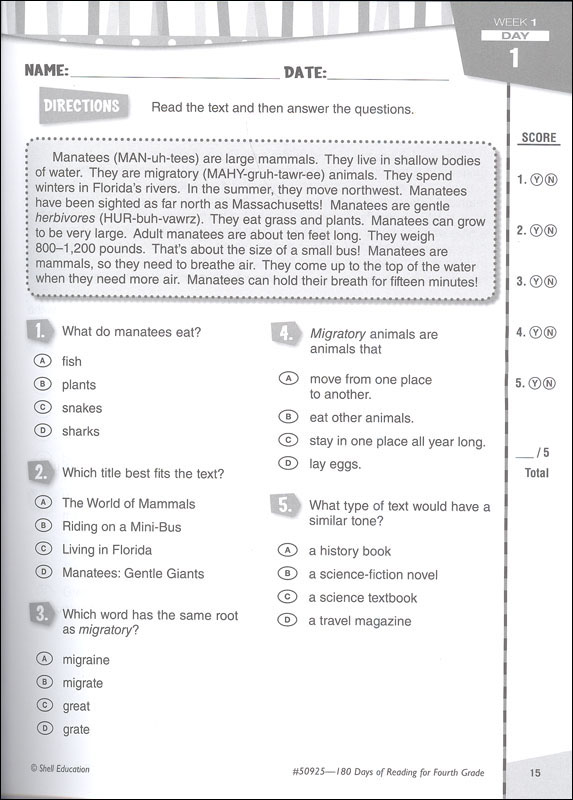 180 Days of Reading Grade 4 | Shell Education | 9781425809256