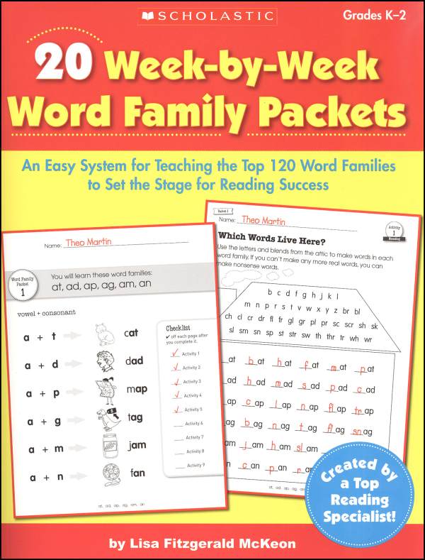 20 Week-By-Week Word Family Learning Packets