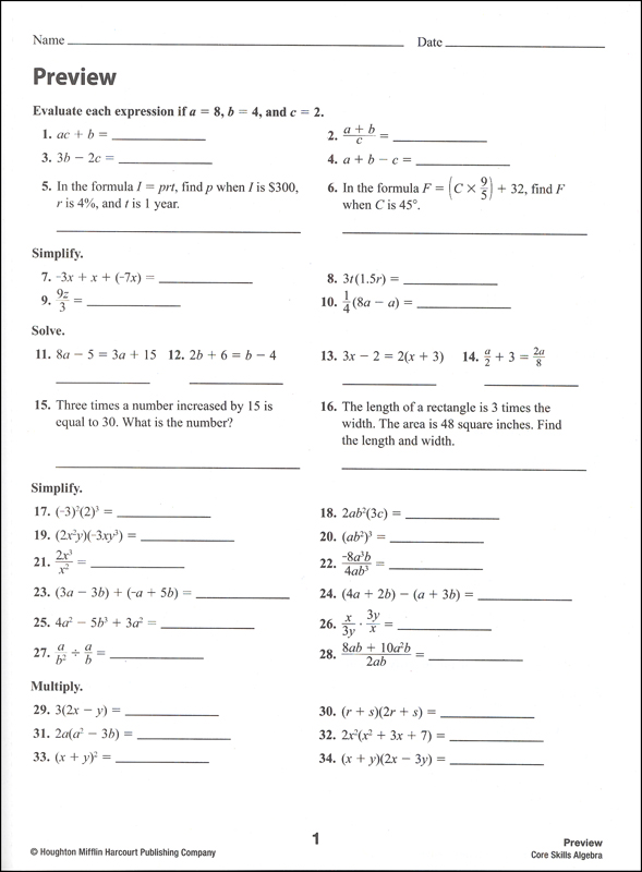 Core Skills: Algebra 2014 (Grades 8-10) | Steck-Vaughn | 9780544261822