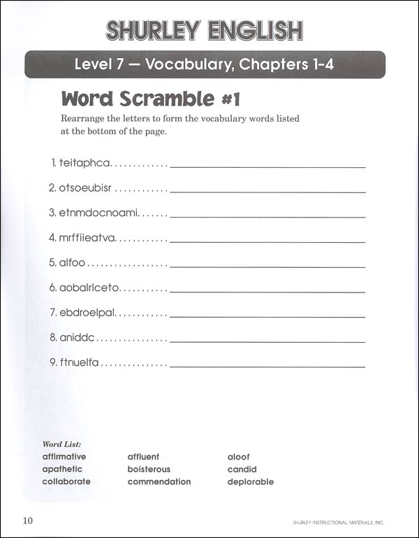 Shurley English Vocabulary Madness Level 7 Shurley Instructional