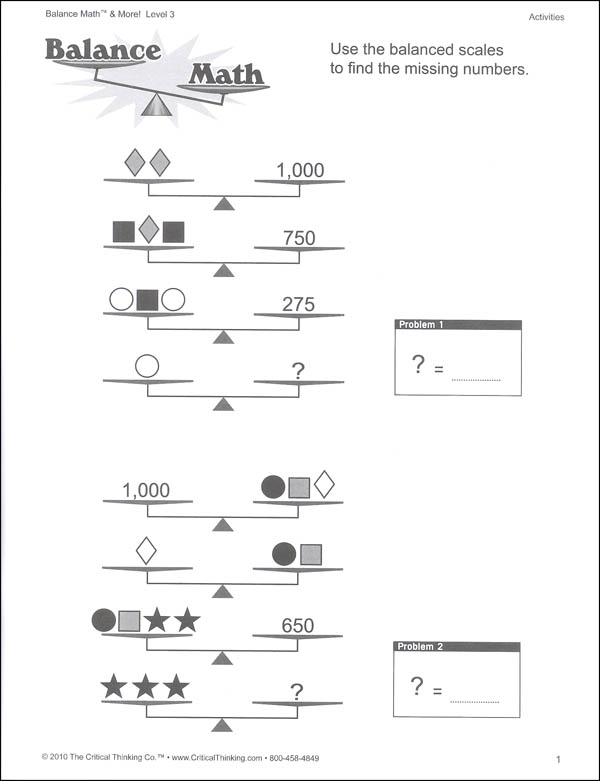 Balance Math & More Level 3 | Critical Thinking Company | 9781601442789