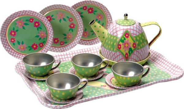 children's tin tea set in a case