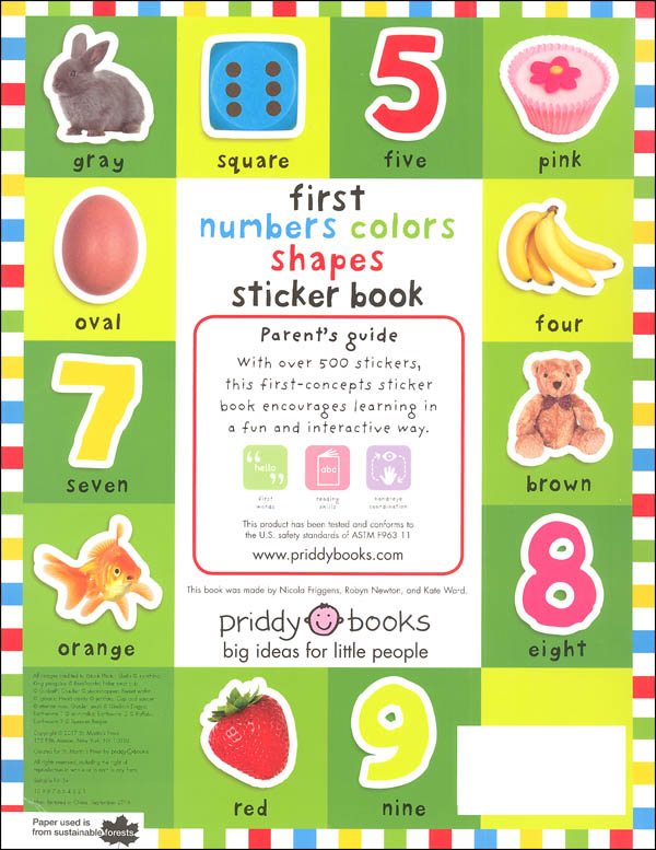 First Numbers, Colors, Shapes Sticker Book Priddy Books 9780312520632