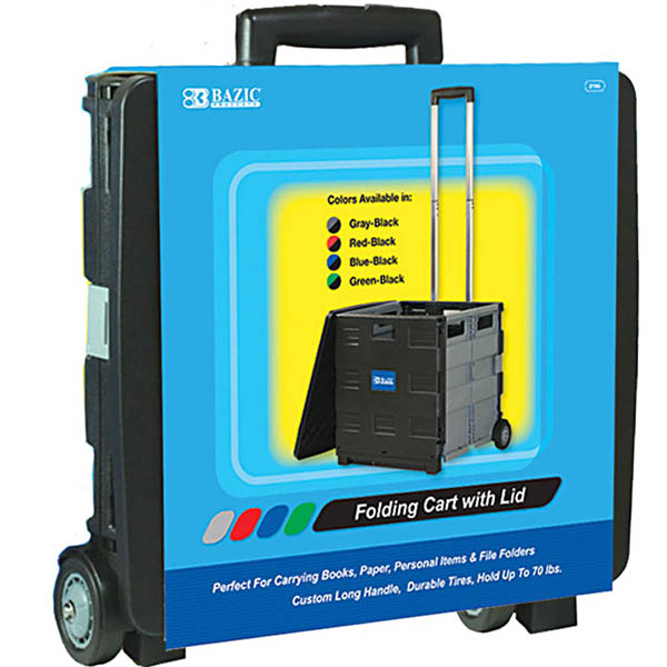 Black Folding Cart on Wheels with Lid Cover (16"x18"x15") Bazic