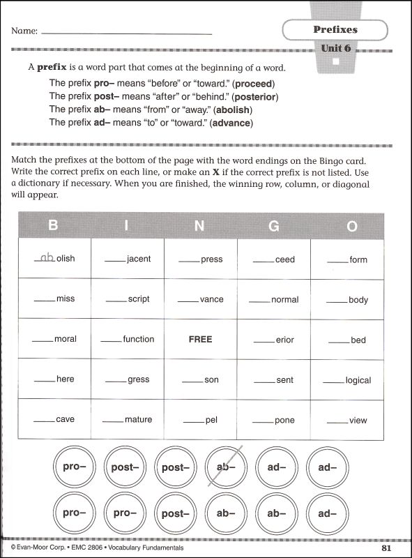 vocabulary fundamentals grade 6 evan moor 9781608236633