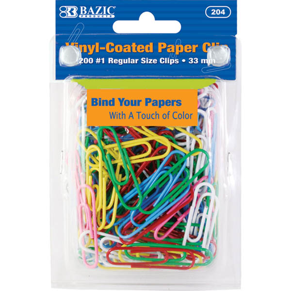Paper Clips (200Pack) Regular size colored Bazic Products