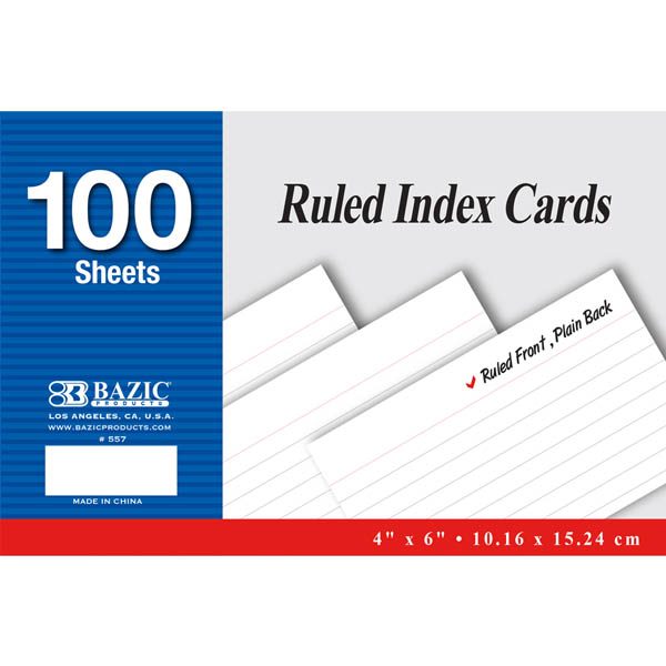 Ruled White Index Cards (4" x 6") 100 Count