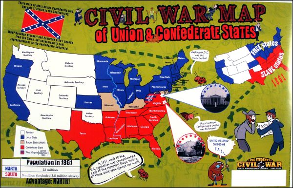 Civil War Map of Union & Confederate States Poster