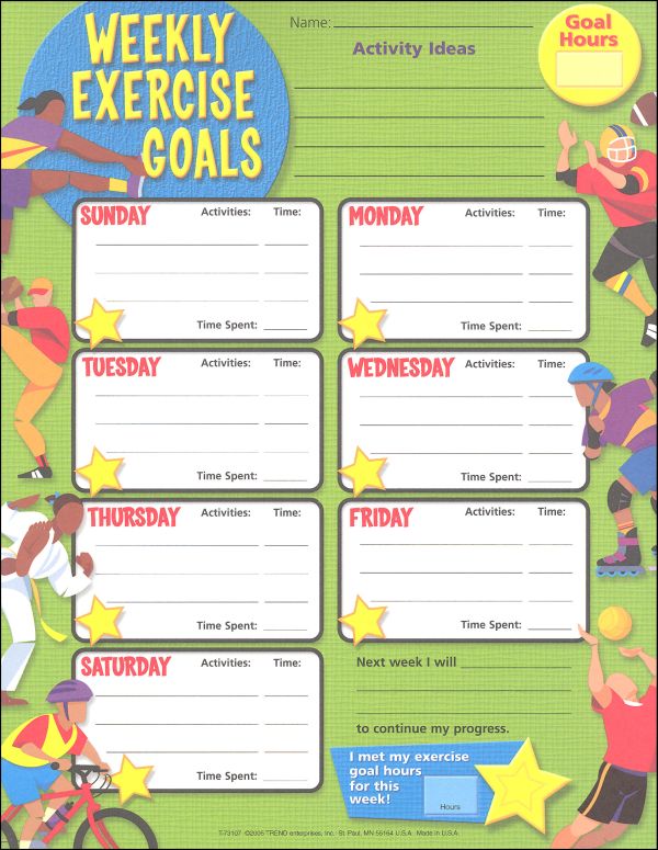 Weekly Exercise Goals Chart (25 Sheets Per Pad) with Stickers ...