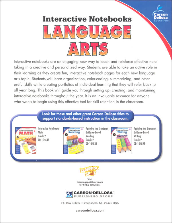 Interactive Notebooks Language Arts Grade 2 CarsonDellosa