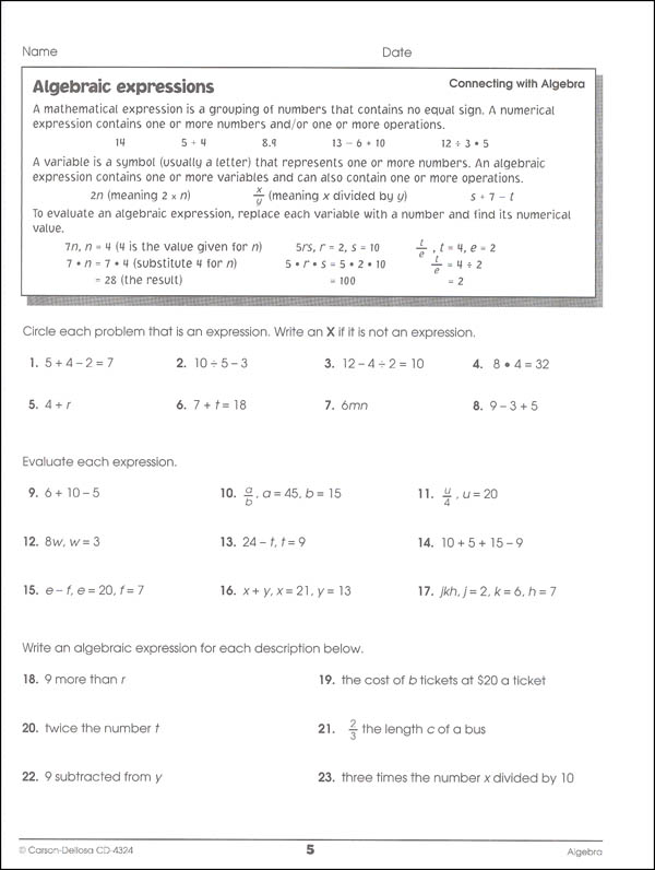 Algebra (Skills for Success) | Carson-Dellosa | 9780887249358