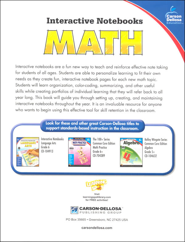 Interactive Notebooks: Math - Grade 6 | Carson-Dellosa | 9781483831268