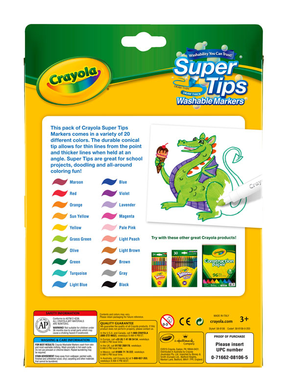 Crayola Super Tips Washable Fine Line Markers 20 Count Crayola