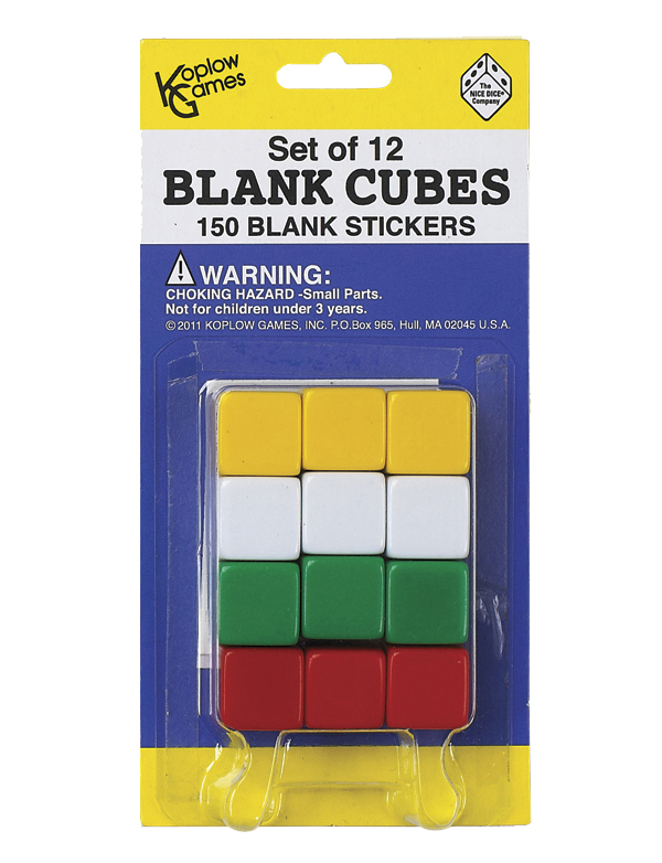 12 Blank Cubes W 150 Stickers Green Red White Yellow Koplow Games