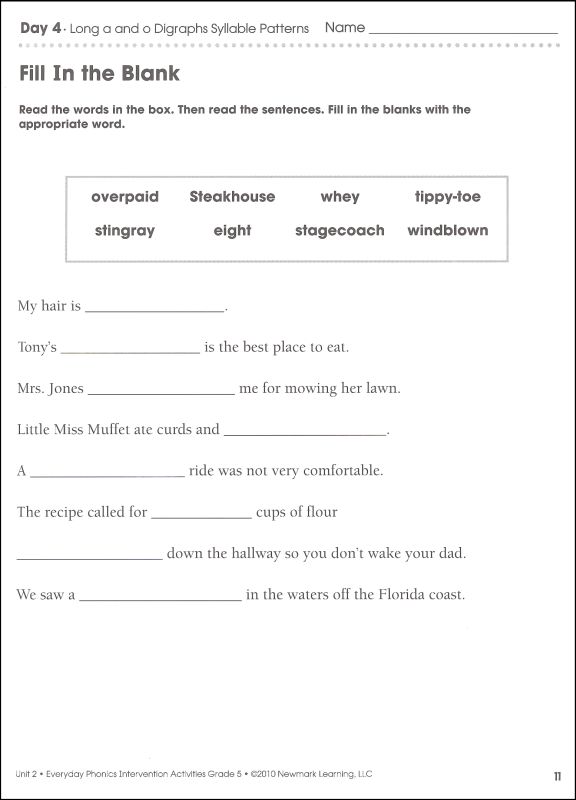 everyday phonics intervention activities grade 5 newmark learning