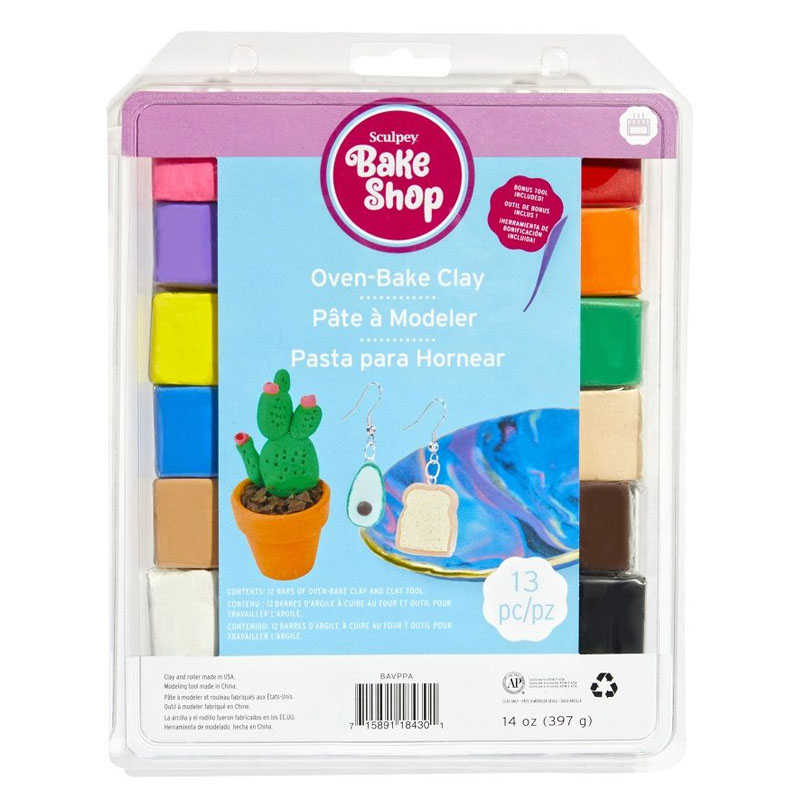 Sculpey Bake Shop Clay Variety Pack (12 Colors & Modeling Tool)