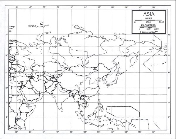 latitude and longitude map of asia