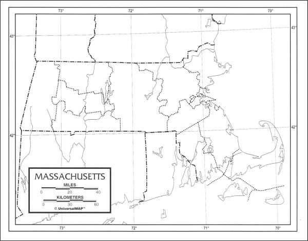 Massachusetts Map Laminated Single 8 X 11 Universalmap