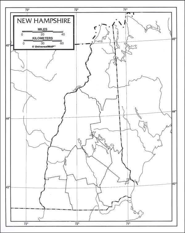 New Hampshire Map Laminated single (8+" x 11" | UniversalMap