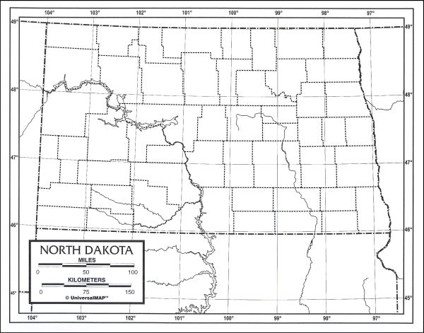 North Dakota Map Laminated Single 8 X 11 Universalmap