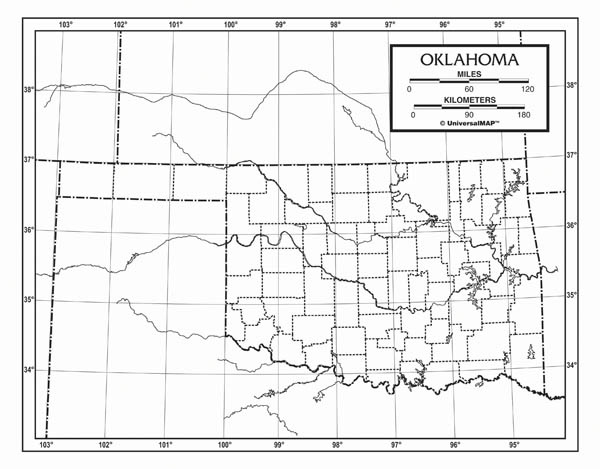 Oklahoma Map Laminated Single 8 X 11 Universalmap 7324