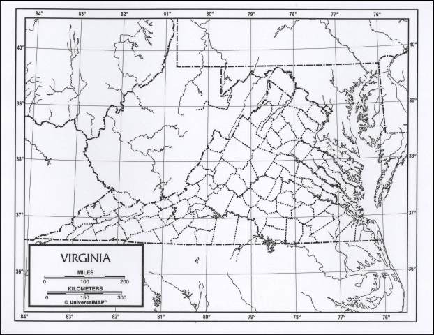 Virginia Map Laminated single (8+" x 11") | UniversalMap