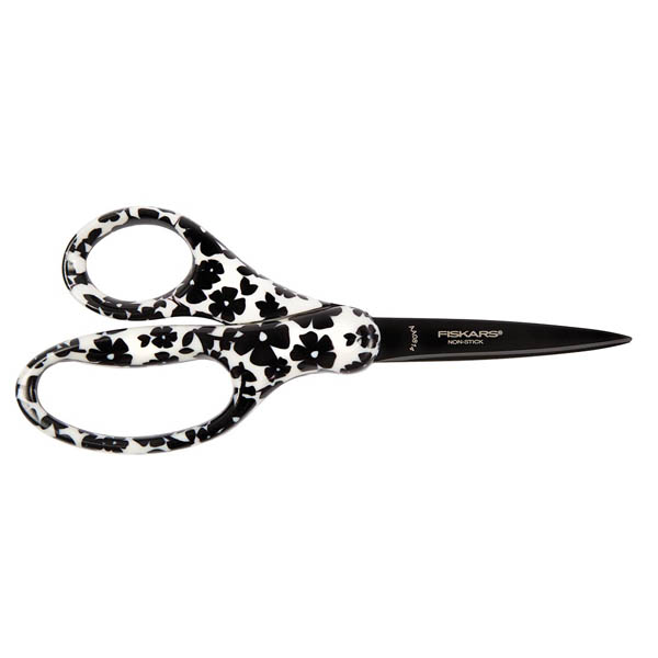 Fiskars Designer Nonstick Student Scissors 7" Black Floral Fiskars