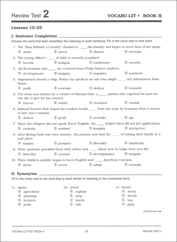 Vocabu-Lit H Test | Perfection Learning | 9780789157140