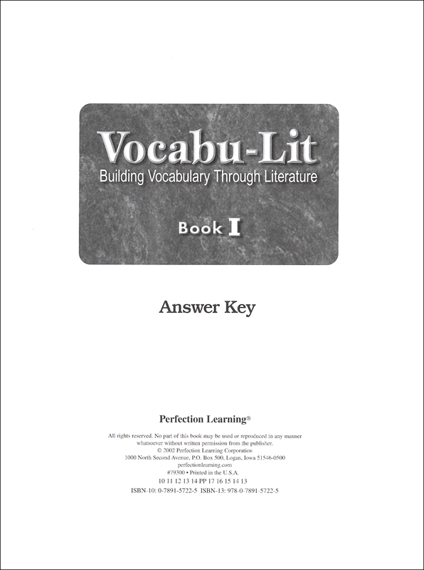 Vocabu Lit I Test Answer Key Perfection Learning 9780789157225