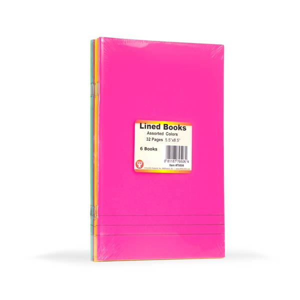 Lined Blank Books - Bright Assorted Colors Package of 6 (5.5" x 8.5")