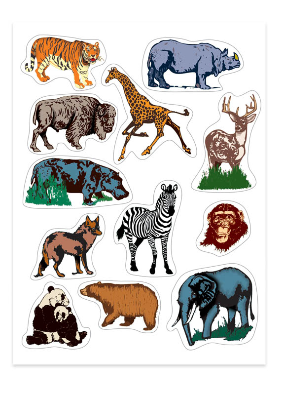 wild animal stickers 3 sheets hygloss