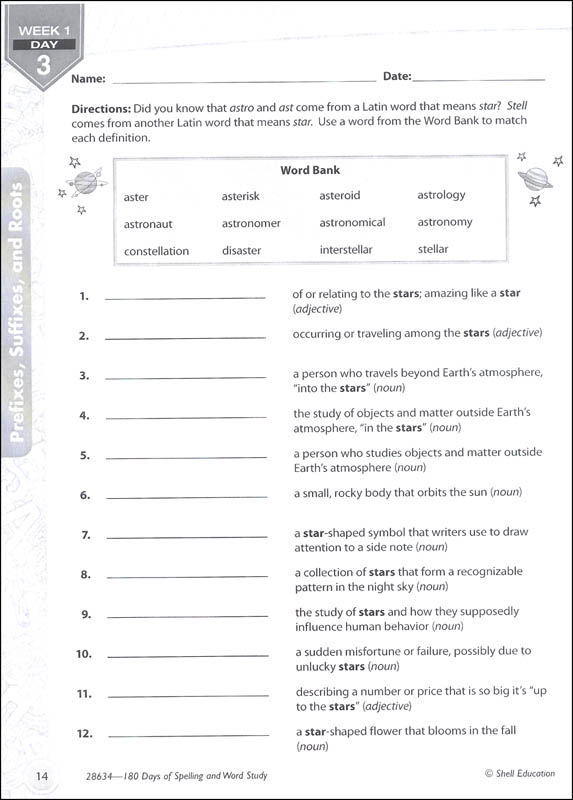 180 days of spelling word study for sixth grade shell education
