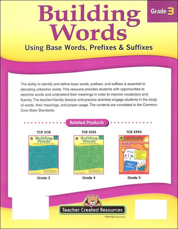 building words using base words prefixes suffixes grade 3